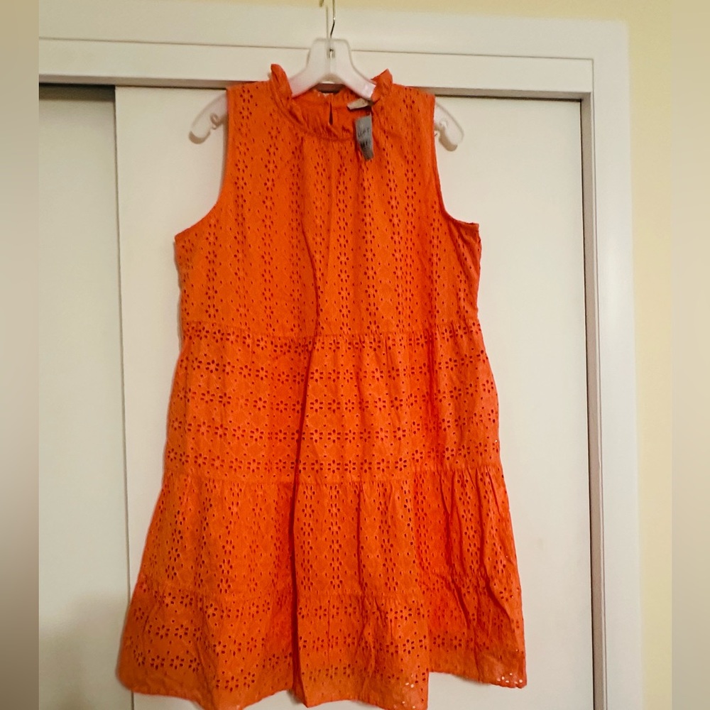 Loft coral eyelet tiered dress size Large Petite